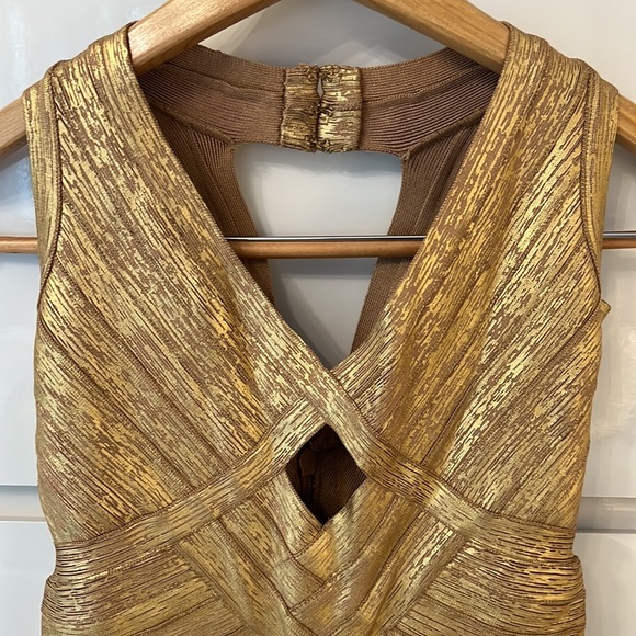 DIVINE HERVE LEGERE GOLD STRETCH MINI DRESS - Picture 3 of 8